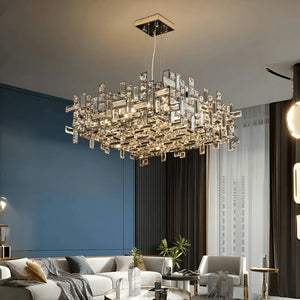 Art Irregular Block Collection Crystal Pendant Chandelier Suit for Living/Dining Room - Arialamps