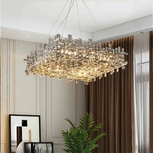 Art Irregular Block Collection Crystal Pendant Chandelier Suit for Living/Dining Room - Arialamps