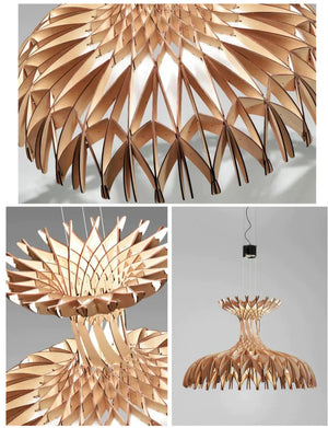 Art Oriental Tone Hand-made Wood Dome Pendant Chandelier for Living/Dining Room-