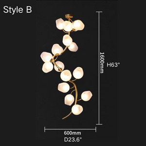 Artistic Glass Lampshade Chandelier with Branches Design for High Ceilings-Style B/14 Lights/Flush Mounted/D23.6"*H63"(D60cm*H160cm)-Warm Light-Arialamps