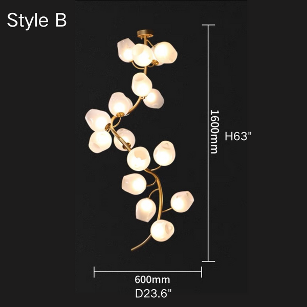 Artistic Glass Lampshade Chandelier with Branches Design for High Ceilings-Style B/14 Lights/Flush Mounted/D23.6"*H63"(D60cm*H160cm)-Warm Light-Arialamps