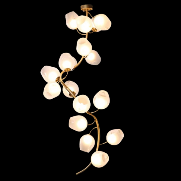 Artistic Glass Lampshade Chandelier with Branches Design for High Ceilings-Arialamps