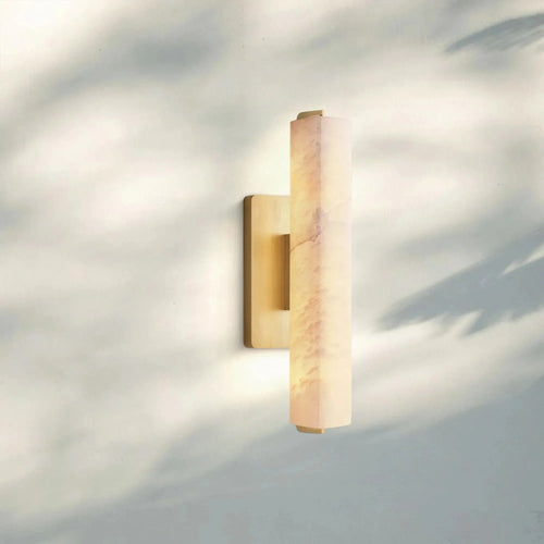 Auduban Alabaster Single Wall Sconce-15"-Lacquered Burnished Brass-