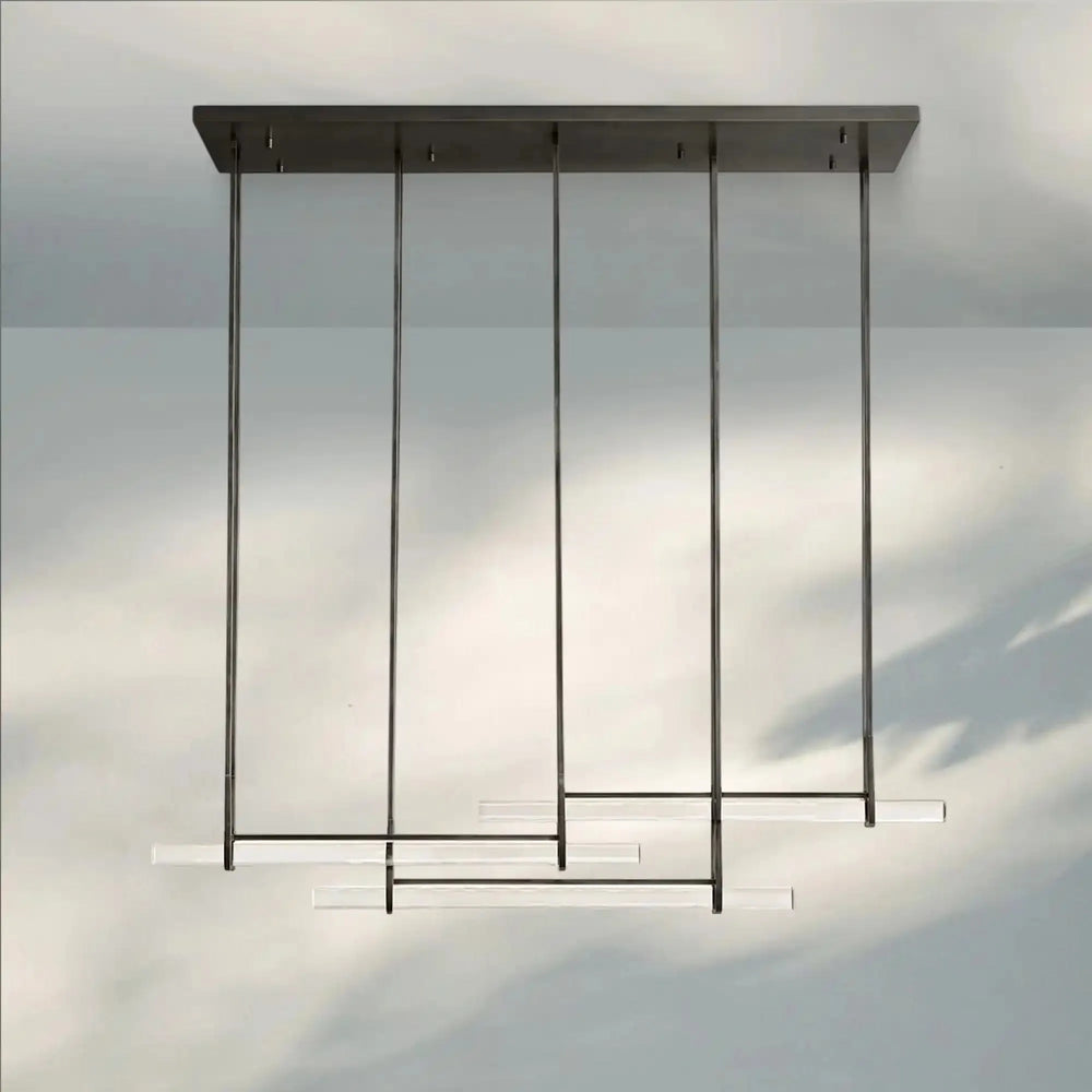 Auduban Crystal Triple Bar Linear Chandelier-60"-Brass-