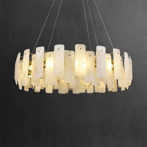 August Marble alabaster Round chandelier-20"D-Arialamps