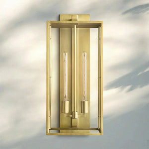 Beckmen Glass Lantern Outdoor Wall Sconce 18'' 21'' 28''-28''H-Lacquered Burnished Brass-