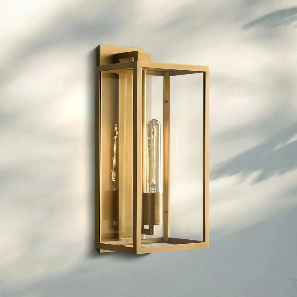 Beckmen Glass Lantern Outdoor Wall Sconce 18'' 21'' 28''-18''H-Lacquered Burnished Brass-