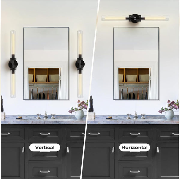 RINGRAIN Black Brass Glass Double Wall Sconce Set 30" Knurled