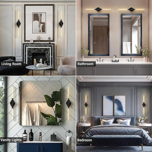 RINGRAIN Black Brass Glass Double Wall Sconce Set 30" Knurled