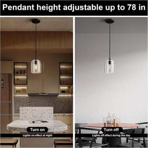 Black Crystal Modern Pendant Light with Adjustable 78‑Inch Height