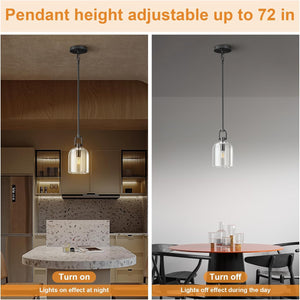 Black Crystal Modern Pendant Light with Adjustable 78‑Inch Height