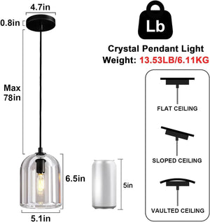 Black Crystal Modern Pendant Light with Adjustable 78‑Inch Height