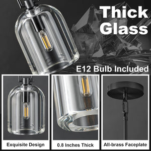 Black Crystal Modern Pendant Light with Adjustable 78‑Inch Height