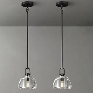 Black Glass 7" Pendant Light – Modern Kitchen Island Lighting, 2‑Piece Set with E12 Bulb