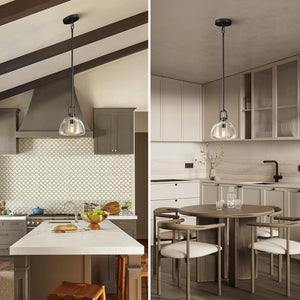 Black Glass 7" Pendant Light – Modern Kitchen Island Lighting, 2‑Piece Set with E12 Bulb