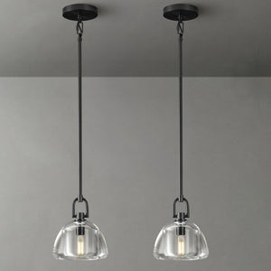 Black Glass 7" Pendant Light – Modern Kitchen Island Lighting, 2‑Piece Set with E12 Bulb