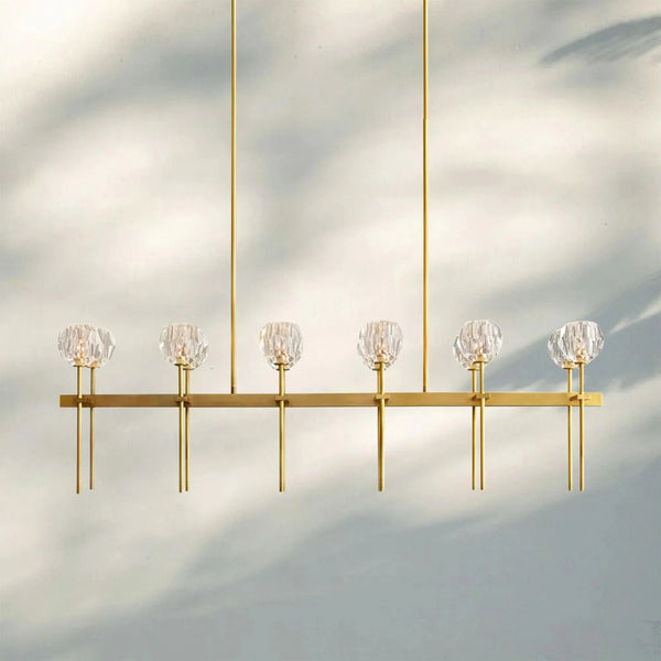Bouble De Crystal Ball Linear Chandelier 48" 60"-Double Linear: 60'' 12-Light-Clear-Brass-Arialamps