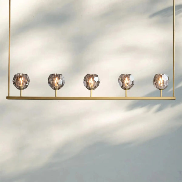 Bouble De Crystal Ball Linear Chandelier 48" 60"-Linear: 48'' 5-Light-Smoke-Brass-Arialamps