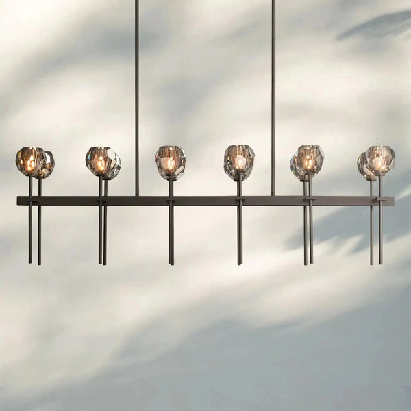 Bouble De Crystal Ball Linear Chandelier 48" 60"-Double Linear: 60'' 12-Light-Smoke-Bronze-Arialamps