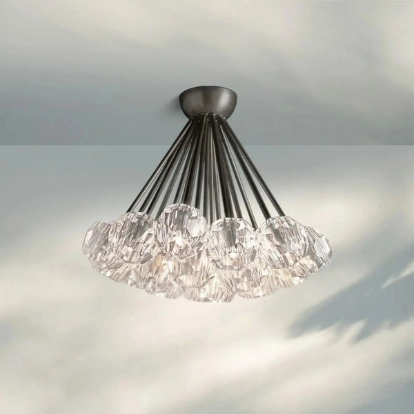 Bouble De Crystal Cluster Flushmount 24''-Black-Clear-Arialamps