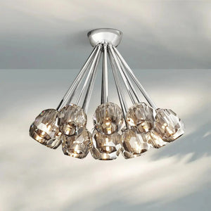 Bouble De Crystal Cluster Flushmount 24''-Nickel-Smoke-Arialamps