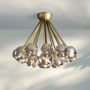 Bouble De Crystal Cluster Flushmount 24''-Brass-Smoke-Arialamps