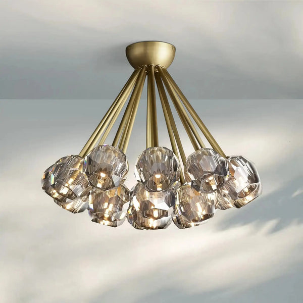 Bouble De Crystal Cluster Flushmount 24''-Brass-Smoke-Arialamps