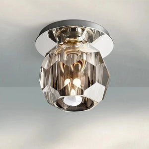 Bouble De Crystal Single Flushmount-Polished Nickel-Smoke-Arialamps