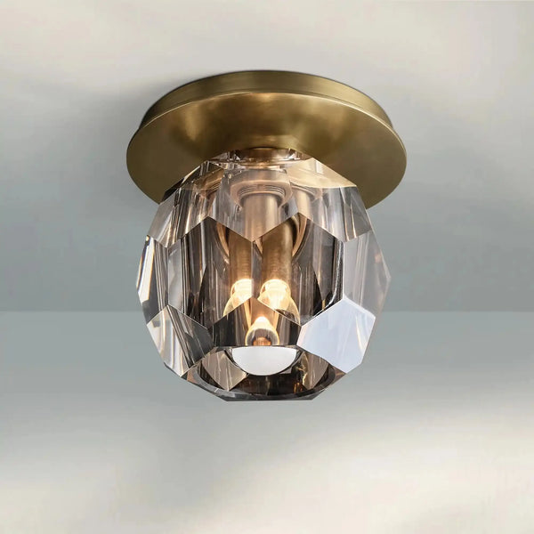 Bouble De Crystal Single Flushmount-Lacquered Burnished Brass-Smoke-Arialamps
