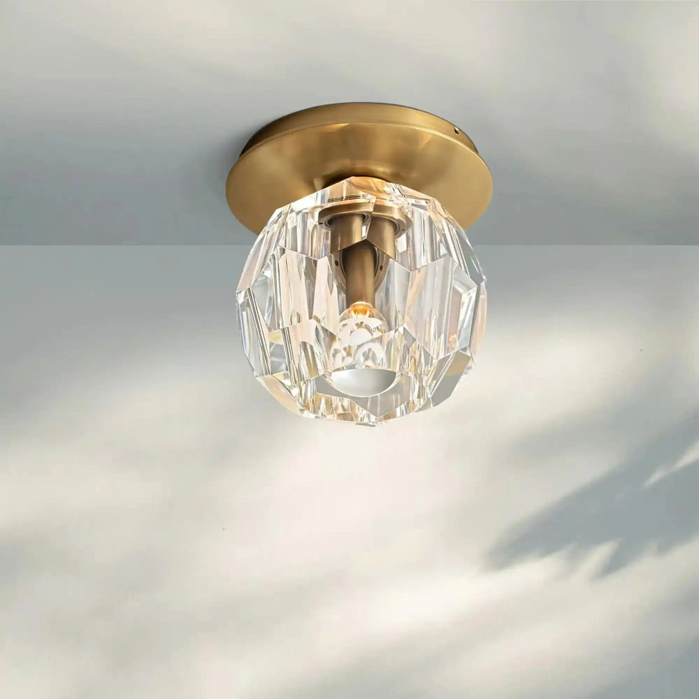 Bouble De Crystal Single Flushmount-Lacquered Burnished Brass-Clear-Arialamps