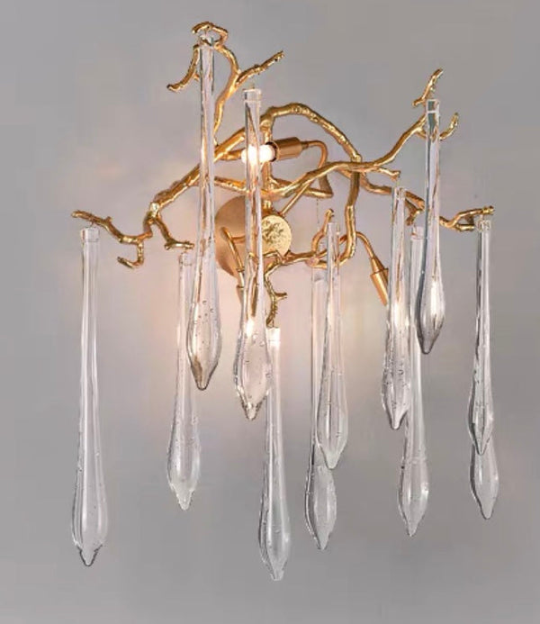 Branch Crystal Drops Chandelier in French Style with Copper Gold Finish for Dining and Living Room Ceiling-Chandeliers-Arialamps