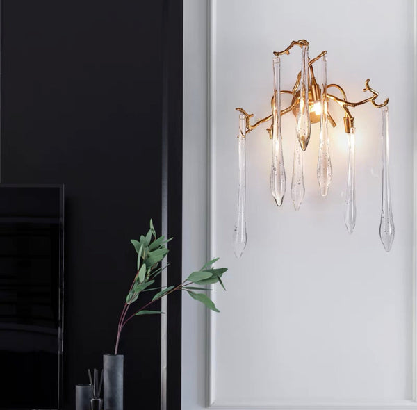 Branch Crystal Drops Chandelier in French Style with Copper Gold Finish for Dining and Living Room Ceiling-Chandeliers-Arialamps