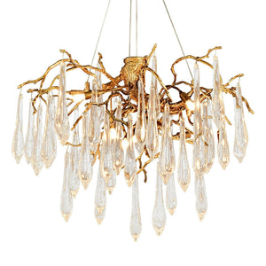 Branch Crystal Drops Chandelier in French Style with Copper Gold Finish for Dining and Living Room Ceiling-Chandeliers-Arialamps