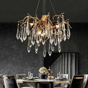 Branch Crystal Drops Chandelier in French Style with Copper Gold Finish for Dining and Living Room Ceiling-Chandeliers-Arialamps