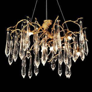 Branch Crystal Drops Chandelier in French Style with Copper Gold Finish for Dining and Living Room Ceiling-Chandeliers-Arialamps