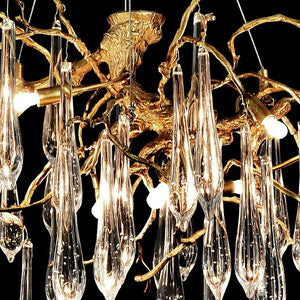 Branch Crystal Drops Chandelier in French Style with Copper Gold Finish for Dining and Living Room Ceiling-Chandeliers-Arialamps