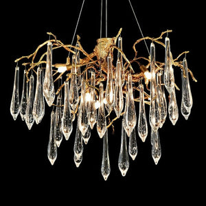 Branch Crystal Drops Chandelier in French Style with Copper Gold Finish for Dining and Living Room Ceiling-Chandeliers-Arialamps