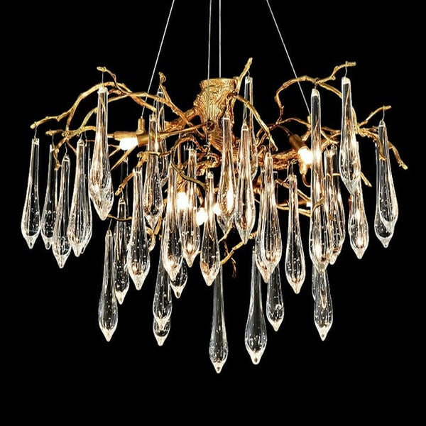 Branch Crystal Drops Chandelier in French Style with Copper Gold Finish for Dining and Living Room Ceiling-Chandeliers-Arialamps