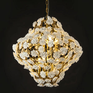 Brass and Ceramic Flower Art Chandelier Post Modern Light Luxury Style for Living and Dining Areas - Arialamps