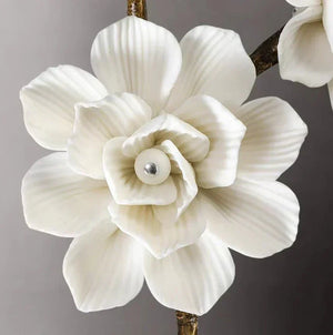 Brass and Ceramic Flower Art Chandelier Post Modern Light Luxury Style for Living and Dining Areas - Arialamps