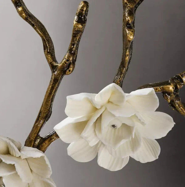 Brass and Ceramic Flower Art Chandelier Post Modern Light Luxury Style for Living and Dining Areas - Arialamps