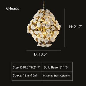 Brass and Ceramic Flower Art Chandelier Post Modern Light Luxury Style for Living and Dining Areas - Arialamps