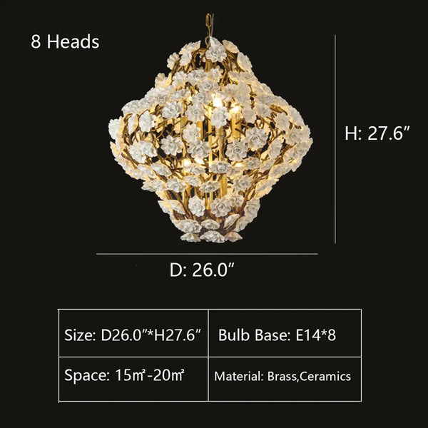 Brass and Ceramic Flower Art Chandelier Post Modern Light Luxury Style for Living and Dining Areas - Arialamps