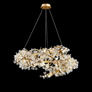 Elegant Brass Branch Chandelier Crystal Leaves Pendant Light For Living/ Bedroom Decor