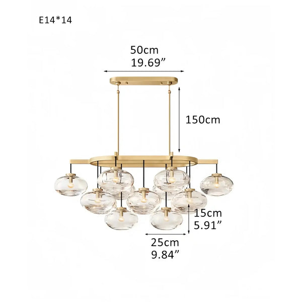 Cabrlet Clear/Amber Glass Linear Chandelier - Arialamps
