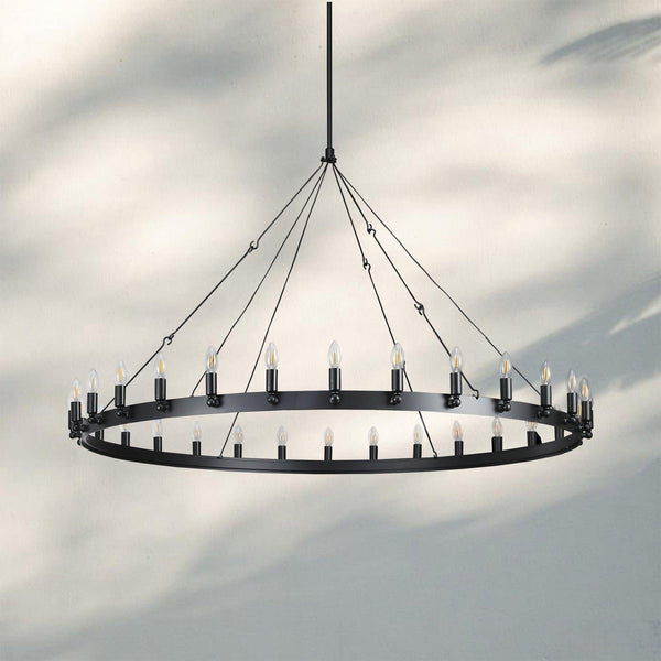 Camina Luxury Vintage Round Chandelier-Round 50'' 24-Light-Matte Black-Candelabra