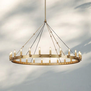 Camina Luxury Vintage Round Chandelier-Round 50'' 24-Light-Lacquered Brass-Filament