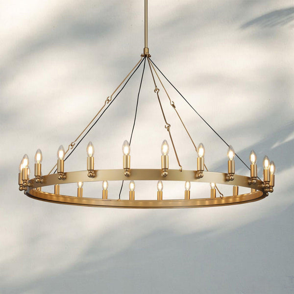 Camina Luxury Vintage Round Chandelier-Round 50'' 24-Light-Lacquered Brass-Candelabra