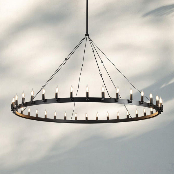 Camina Luxury Vintage Round Chandelier-Round 63'' 30-Light-Matte Black-Candelabra