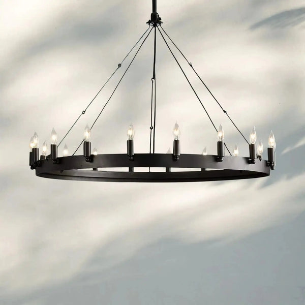 Camina Luxury Filament/Candelabra Vintage Round Chandelier-Round 38'' 18-Light-Matte Black-Candelabra-Arialamps